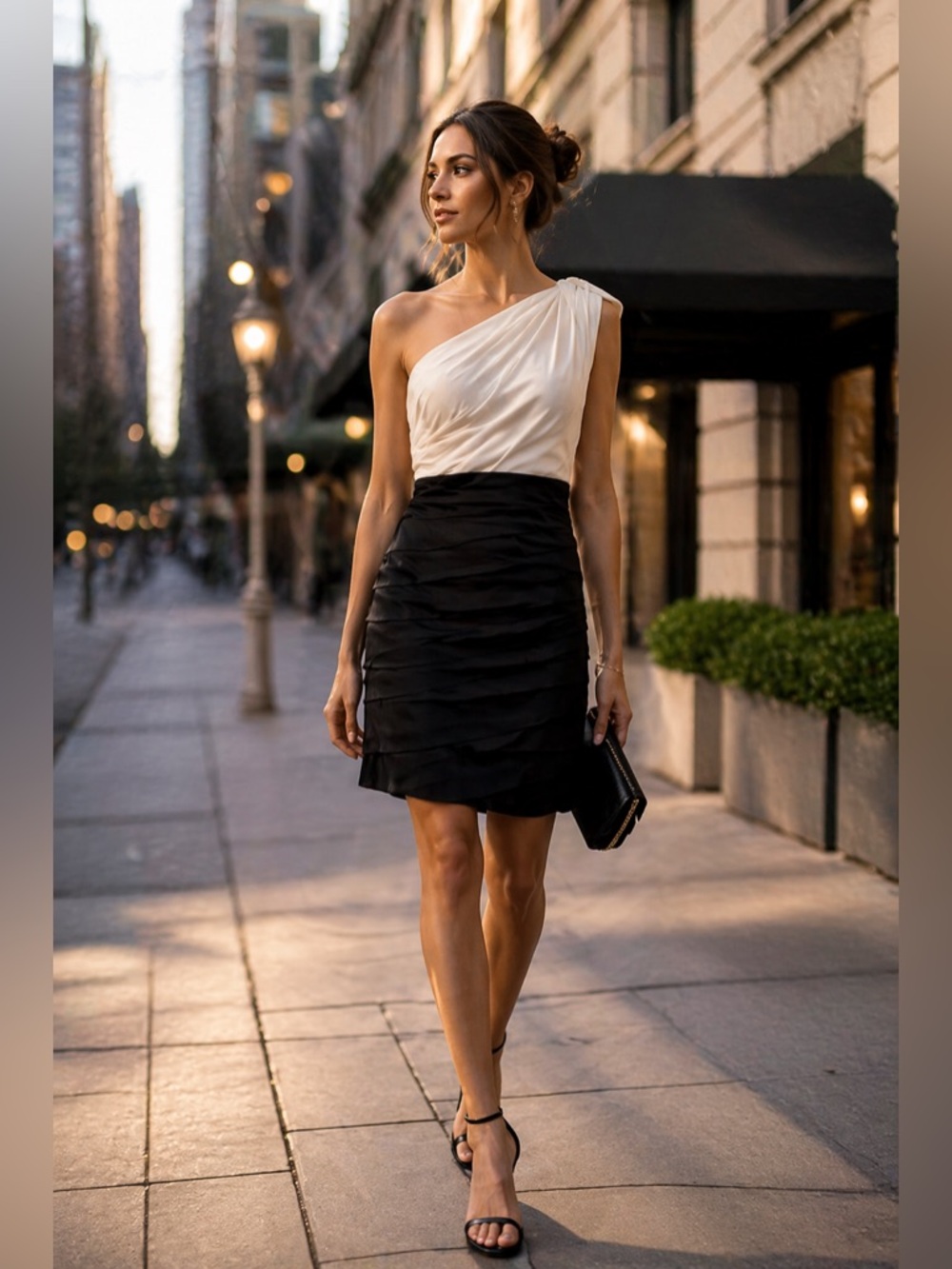 EXPRESS Black & White One-Shoulder Cocktail Dress – Chic & Timeless
